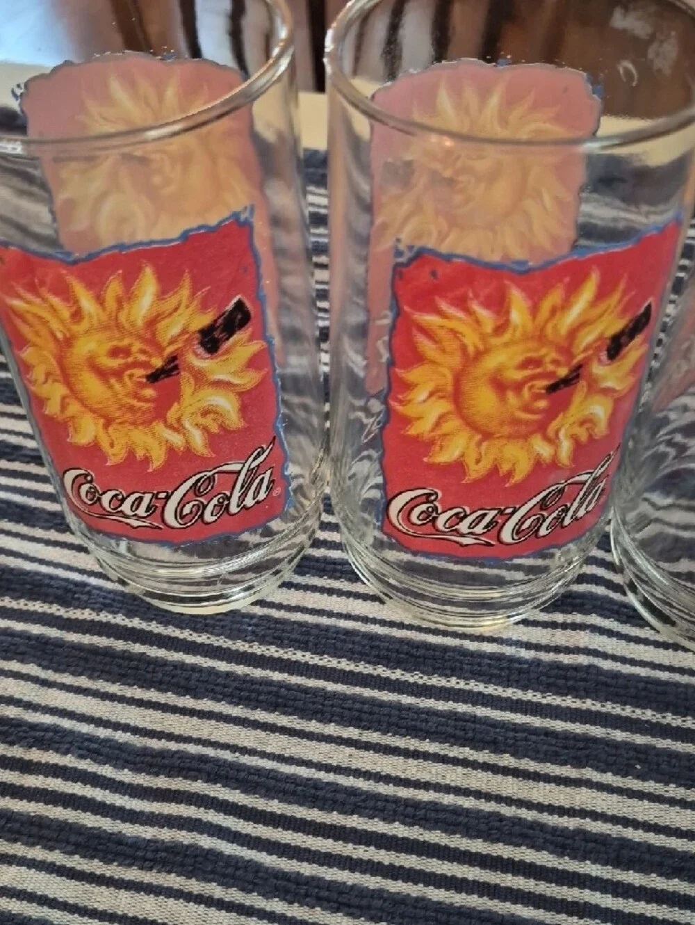 Vintage Set Of 4 Coca-Cola Red & Yellow‎ Sunburst Logo Drinking Glasses